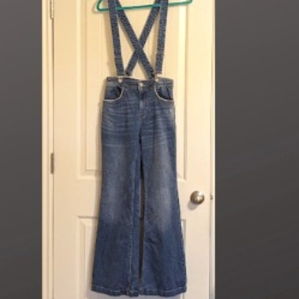 FREE PEOPLE Adjustable/Detachable Suspender High-Rise Flare Jeans Size 26